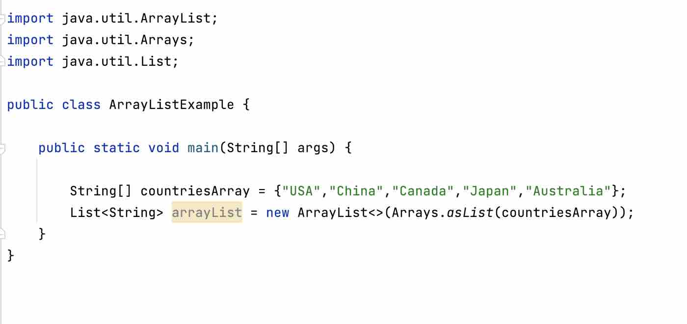 Initialize ArrayList in Java Example